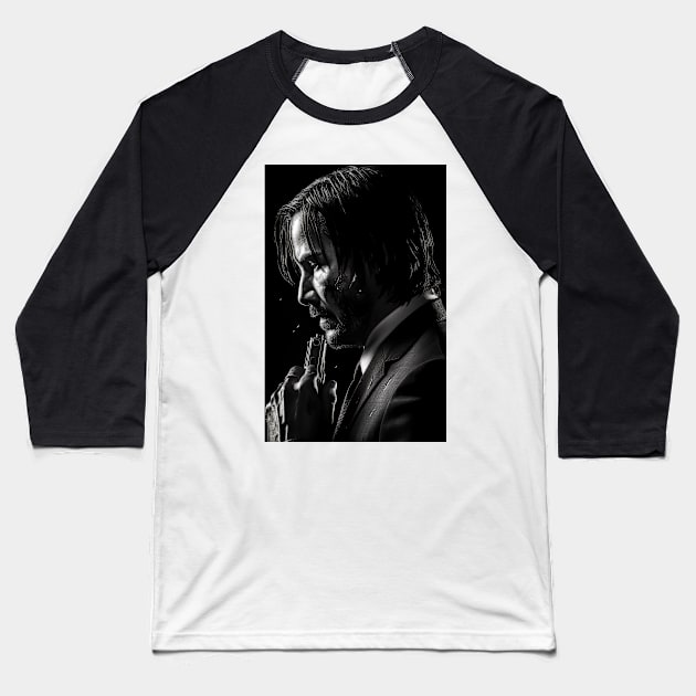 John Wick 4 Black + White Baseball T-Shirt by Zalbathira